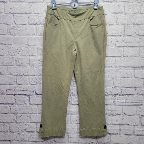 Soft Surroundings Pull On Capri Pants Size S Beige Button Cuffs Stretchy Casual - Picture 1 of 9